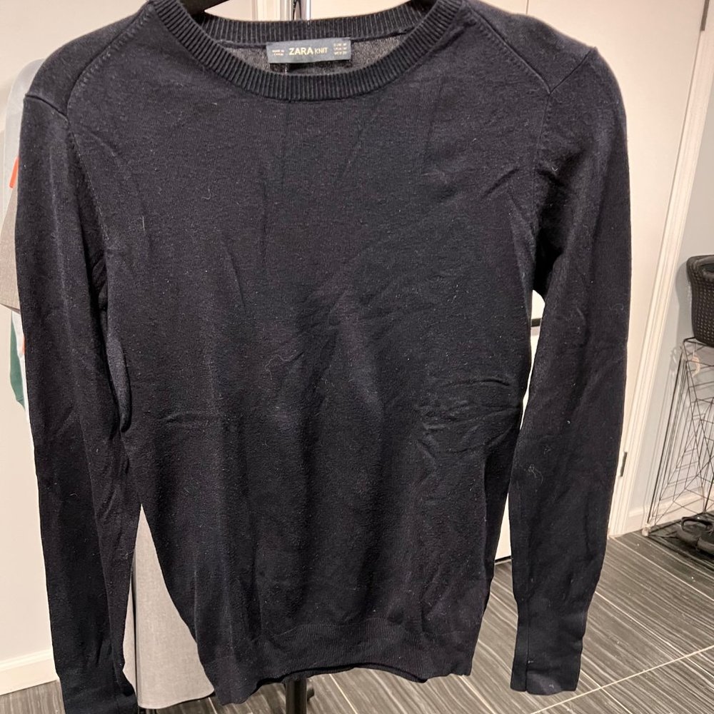 Zara Pearl Sleeve Crew Neck Sweater navy M